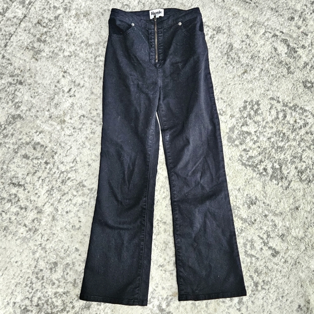 Rouje Paris black exposed zipper front boot cut cotton blend denim jeans